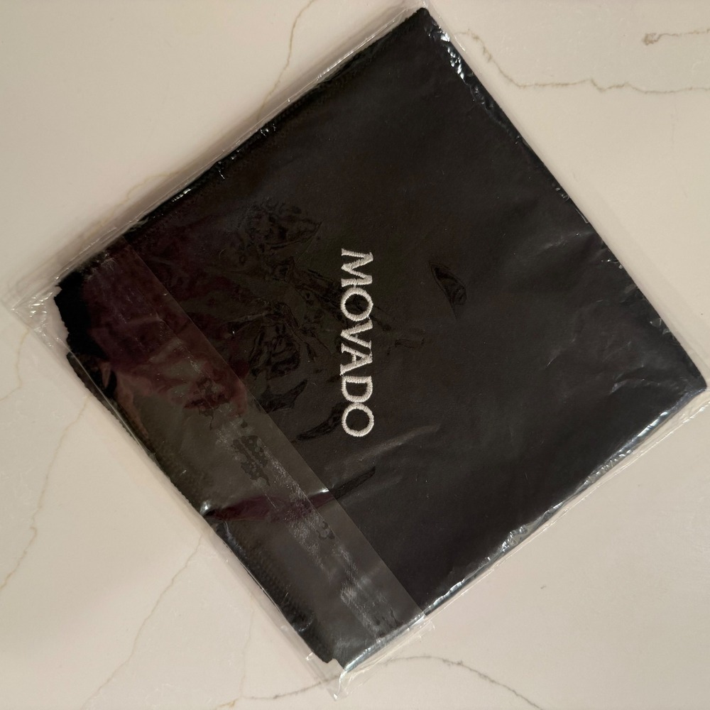 Movado Black Microfiber Cleaning Cloth Embroidered Logo 11x11 Watch Accessory